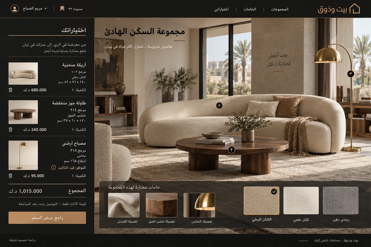 بيت وذوق — تصميم واجهة تخيّلية